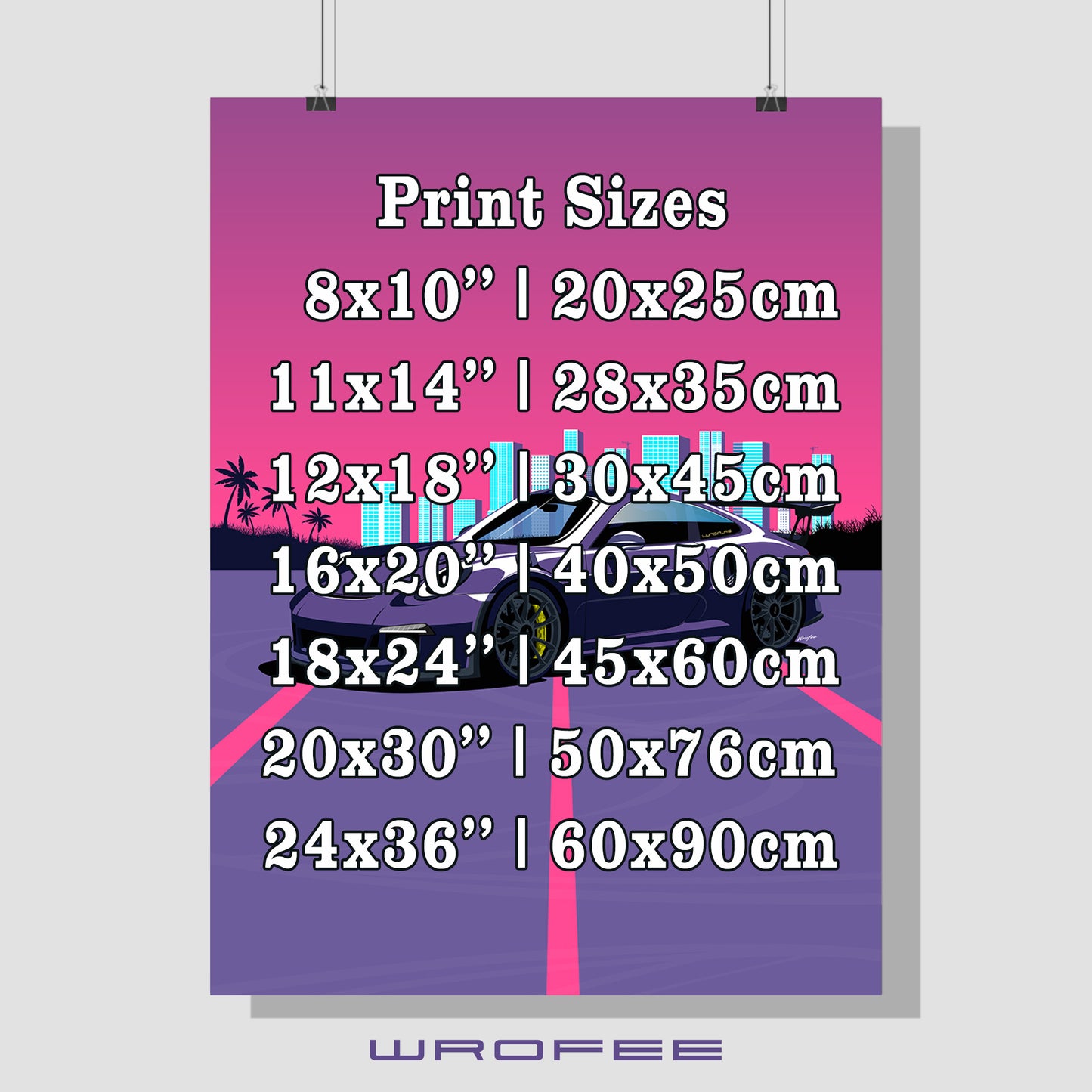 Vibrant cityscape car poster with racing soul