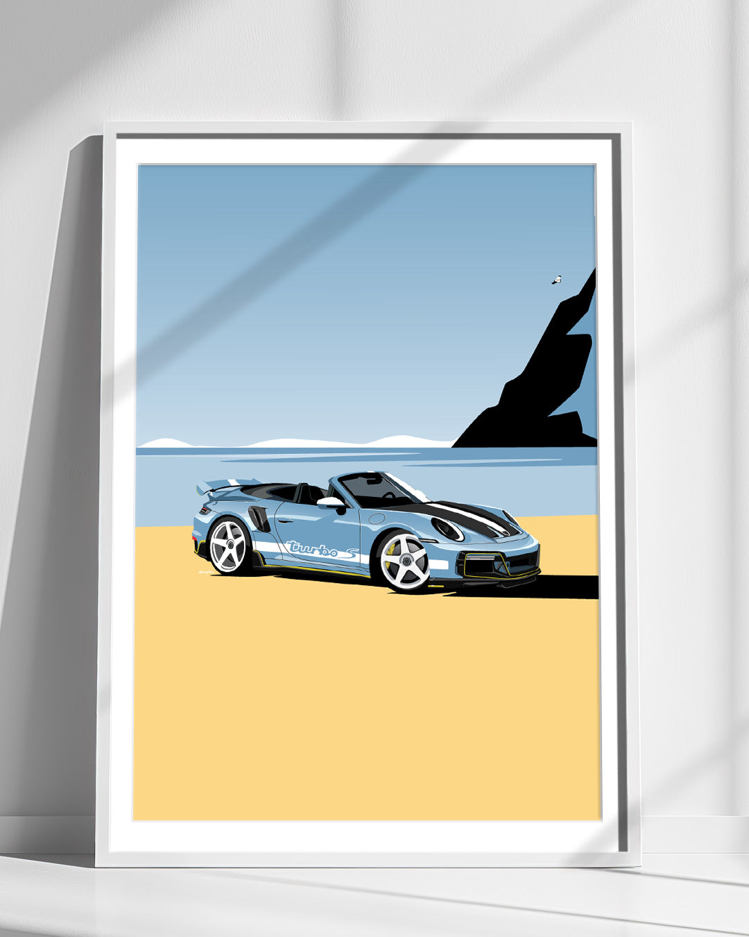 911 turbo s at the beach wall art poster