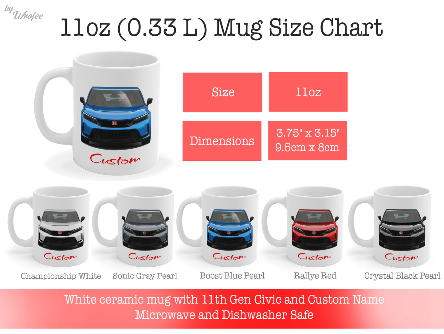 FL5 Civic Type R Custom Mug, Personalized JDM Hatchback Sports Car Cup Gift