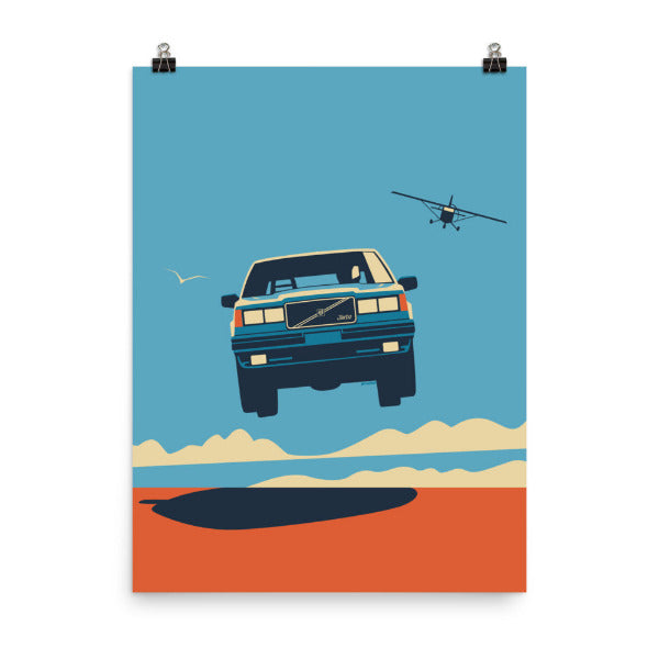 Flying Retro Car 740 Turbo Wall Art Print