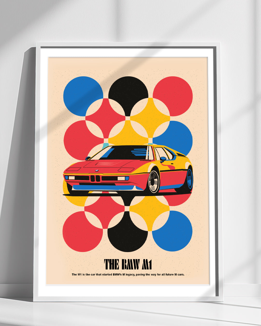 M1 classic car art print in vibrant red, highlighting the legendary design and motorsport heritage of the M division.