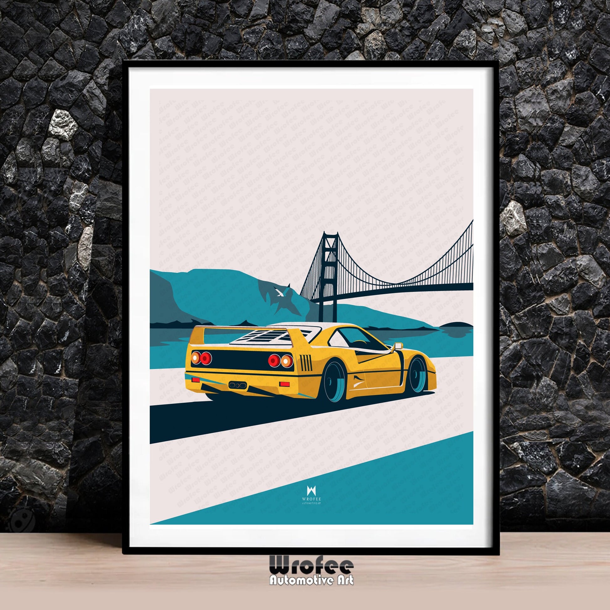 F40, Vintage Car Poster, Retro Car Print, Car Wall Art, Car Wall Decor, Classic Car Exclusive Handmade Car Art Poster by Wrofee