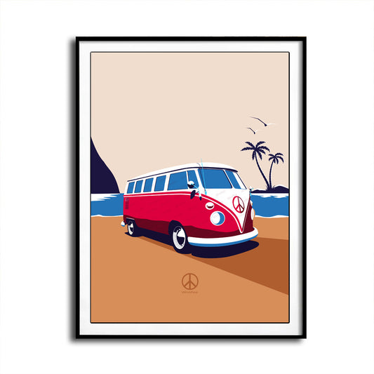 Vintage VW Bus Van at the beach Art Print