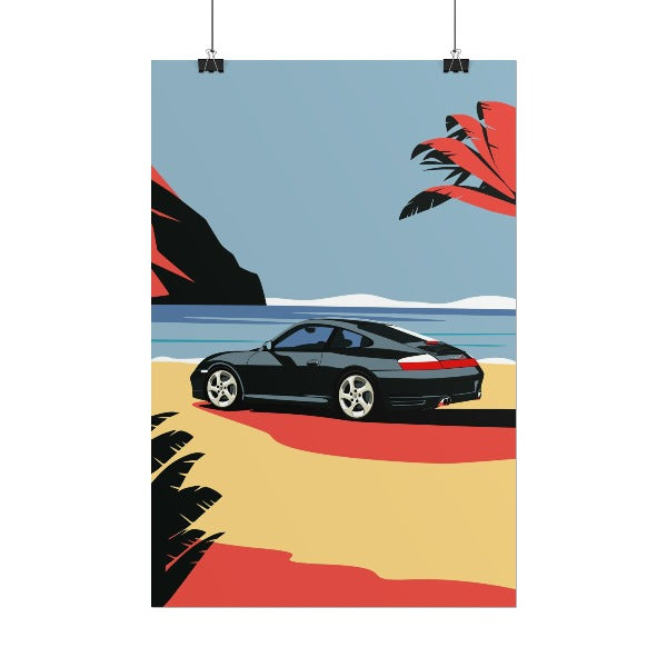 Porsche 911 964 Vintage Car Poster Miami Surf