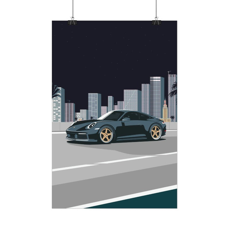 Porsche 911 miami car poster print canvas man cave gift idea for men father him enthusiast