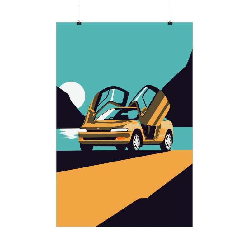 toyota sera vintage car-poster retro gullwing jdm auto print canvas man cave idea gift for him