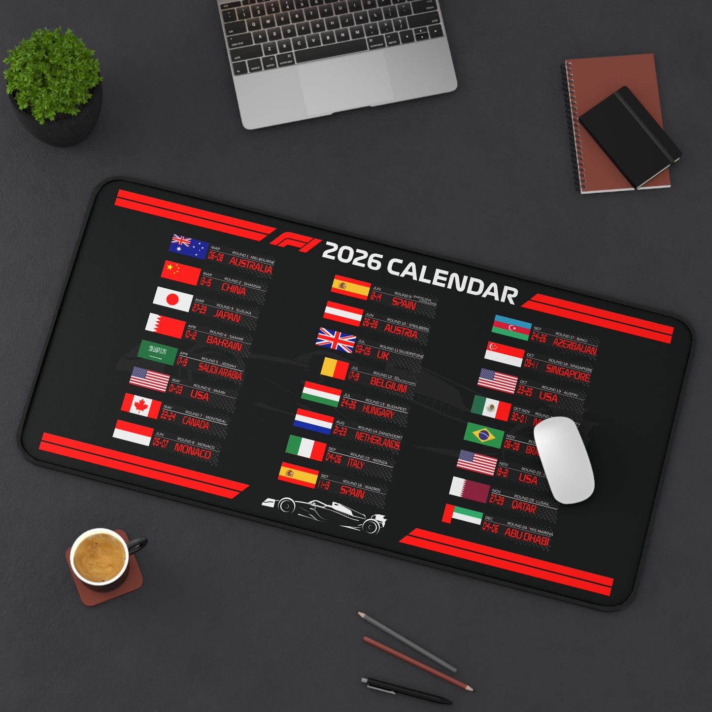 F1 2026 Season Calendar Mouse Pad, Racing Schedule Desk Mat for Formula Fans & Motorsports Lovers