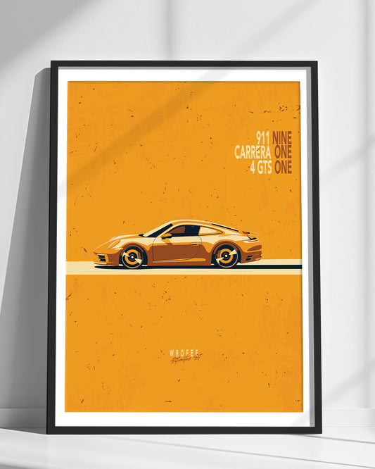Yellow 911 Carrera 4 GTS Wall Art Print