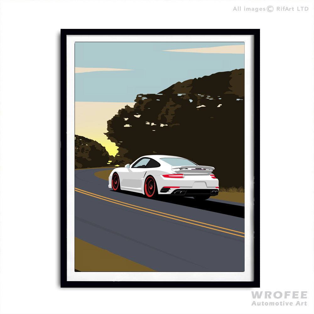 Porsche 911 Turbo Wall Art Print Car Poster Cedar Tree Limecreek Road Austin Texas