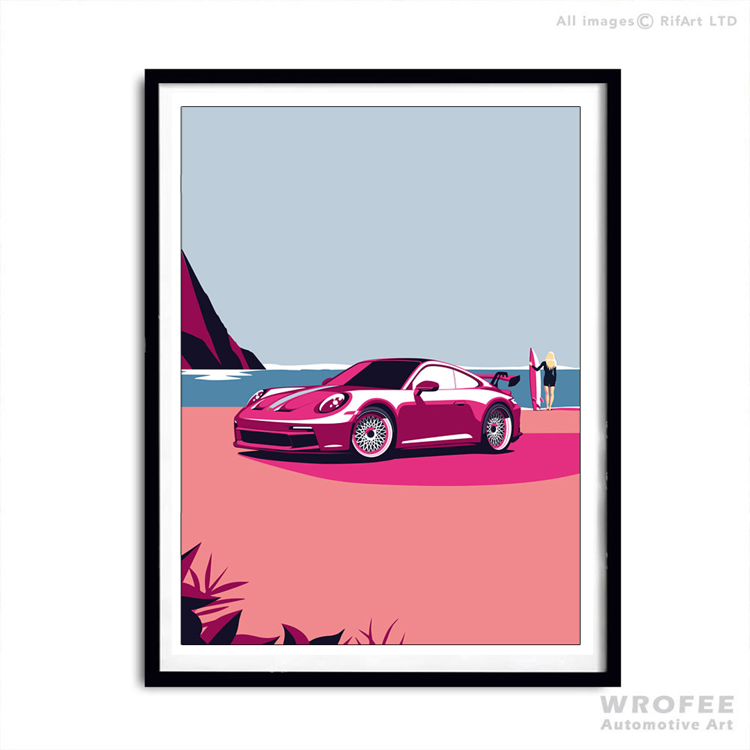 Barbie Porsche 911 992 FT3 Beach Miami Surf Sports car print poster canvas tapestry office garage bedroom wall art decor