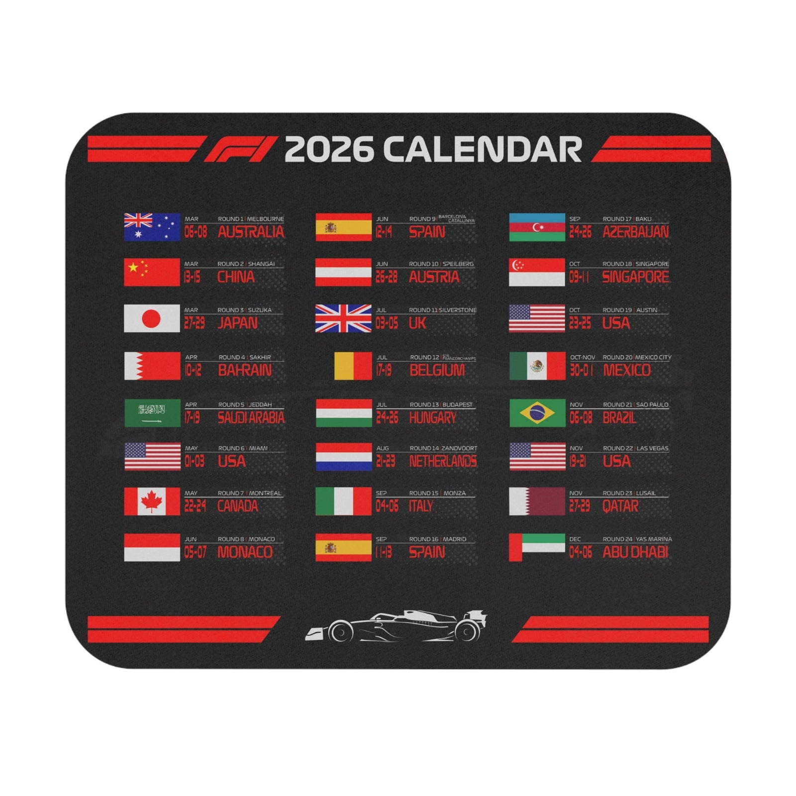 F1 2026 Season Calendar Mouse Pad
