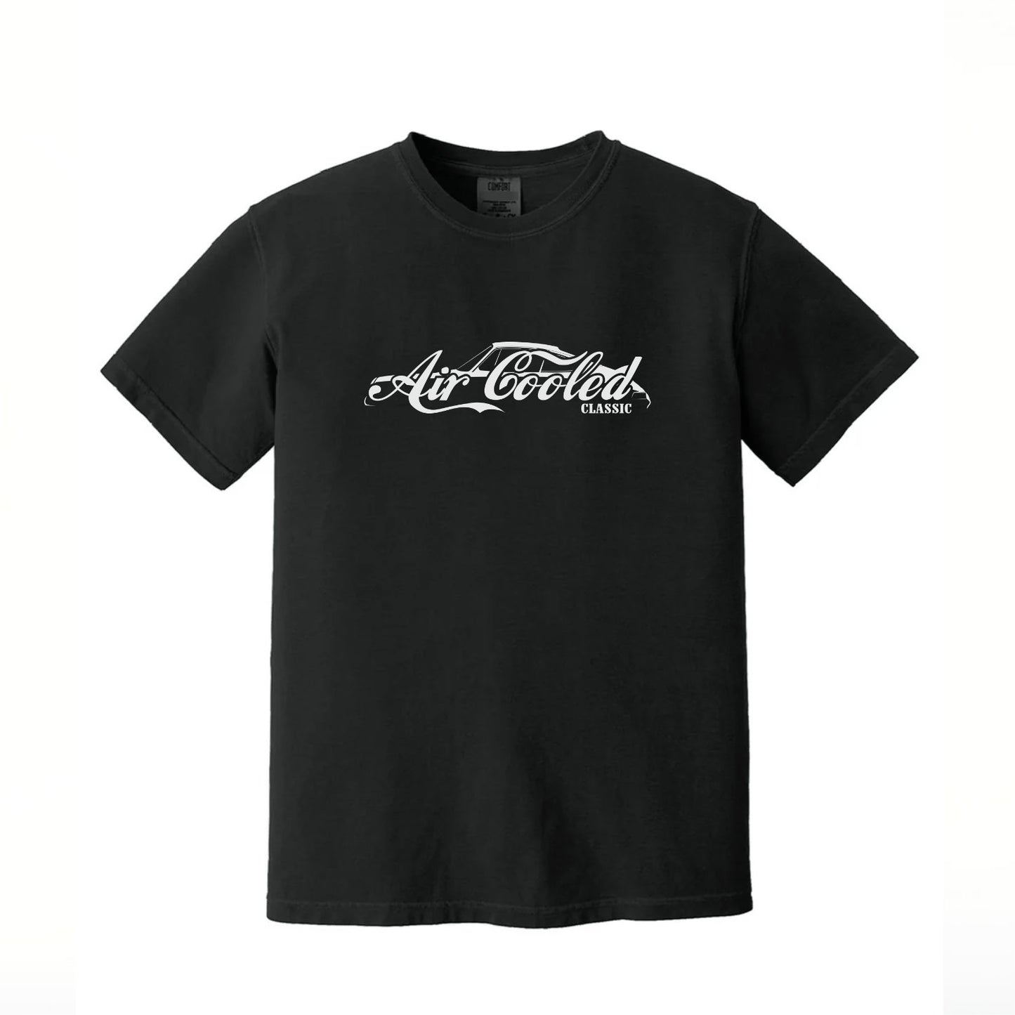 Black t-shirt with 'Air Cooled Classic' text on a white background