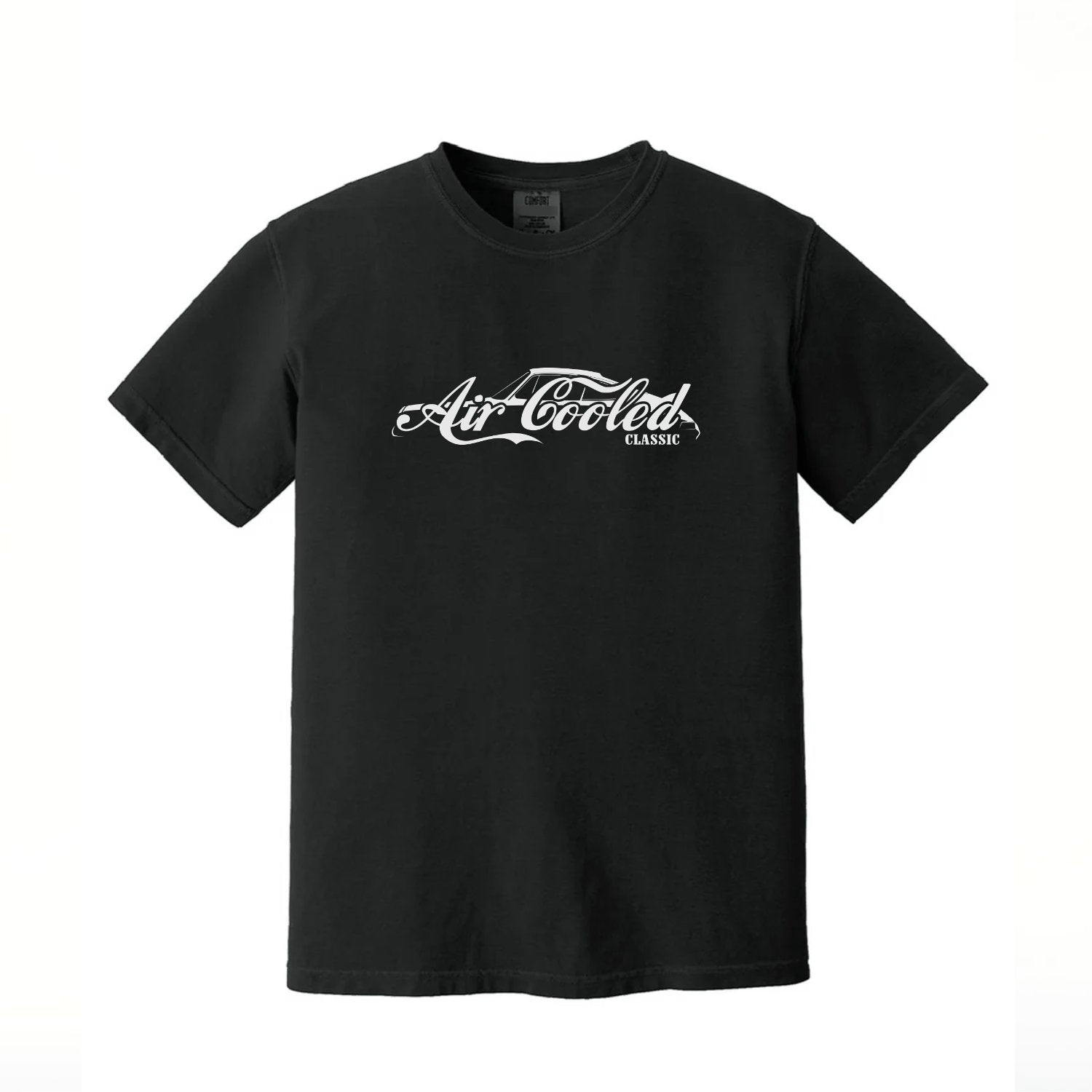 Black t-shirt with 'Air Cooled Classic' text on a white background