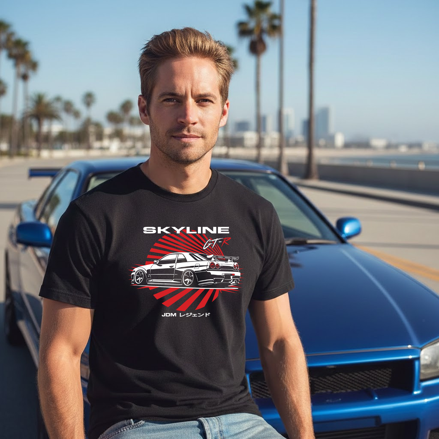 Skyline GTR R34 JDM Car T Shirt, Japanese Import Drift Racing Tee, 90s JDM Legend Graphic Shirt for Car Enthusiasts