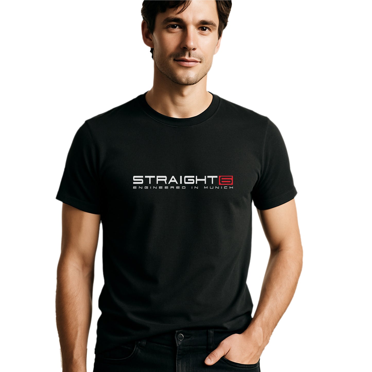 Straight 6 Munich Engine Sports Car T-Shirt - Bavarian Performance Graphic Tee - Heavy Cotton Automotive Apparel