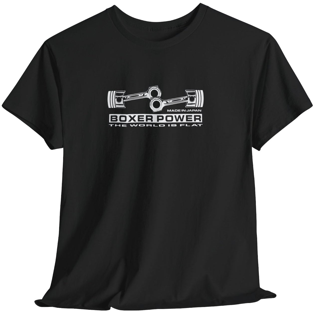 Black t-shirt with 'Boxer Power' graphic design on a white background