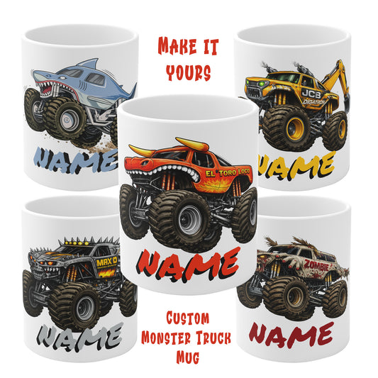 Set of five custom monster jam trucks mug with various designs