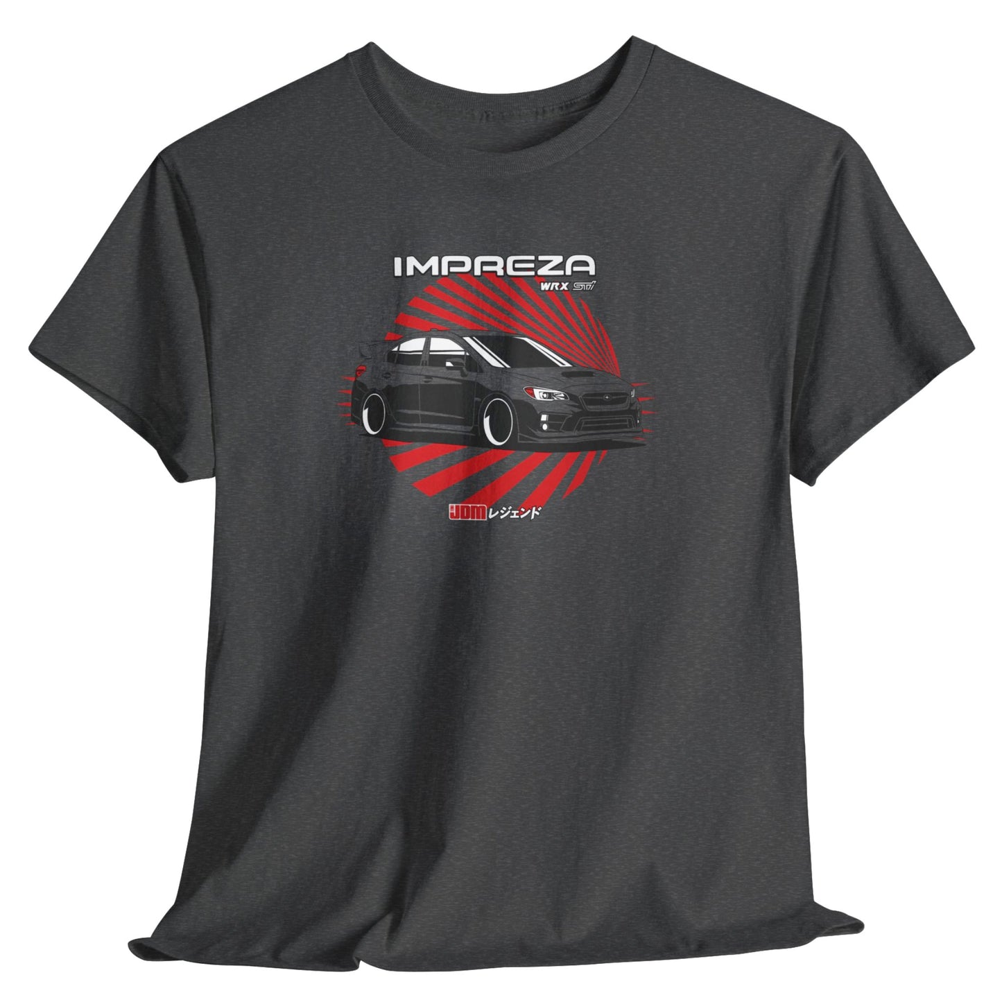 Black t-shirt with Impreza graphic design on a white background