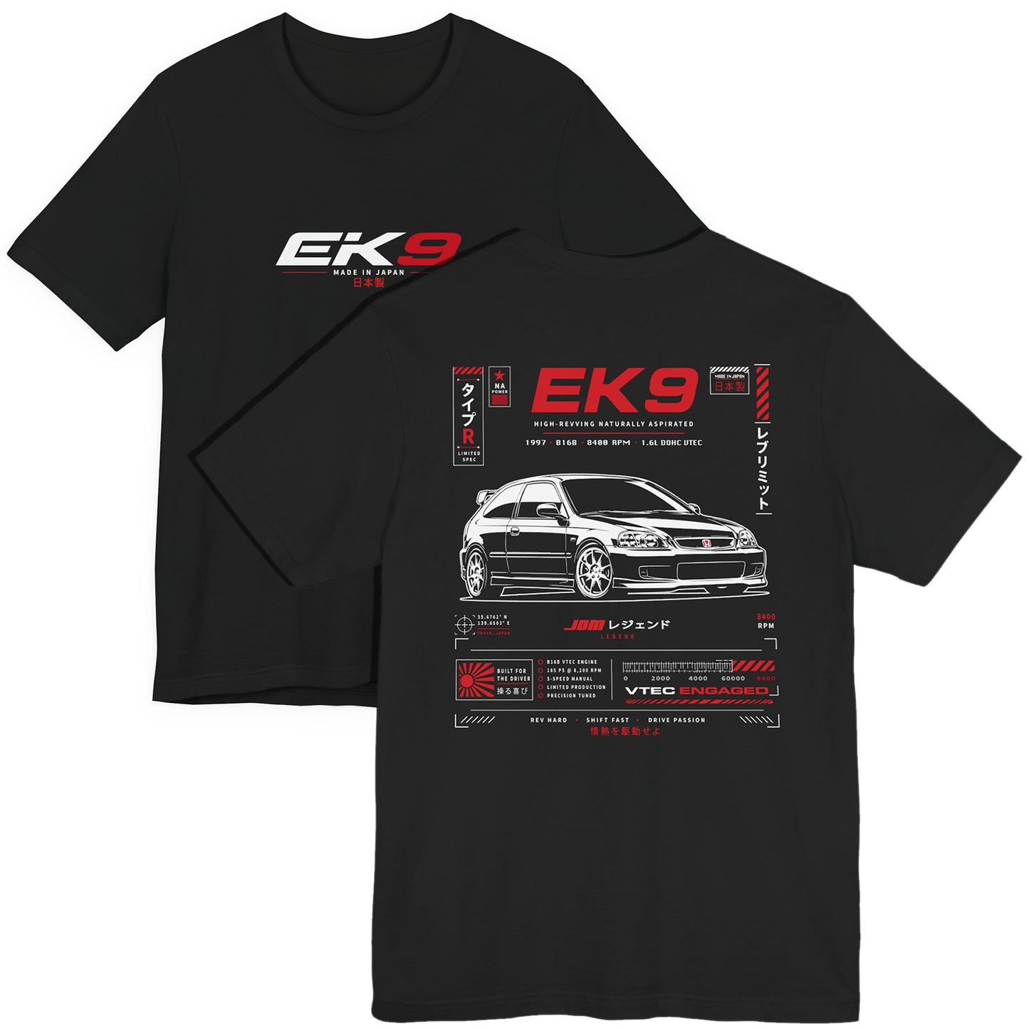 Honda Civic Type R JDM Car Shirt, EK9 EP3 FD2 FK2 FK8 FL5 Generations Enthuisast Track Day Tee