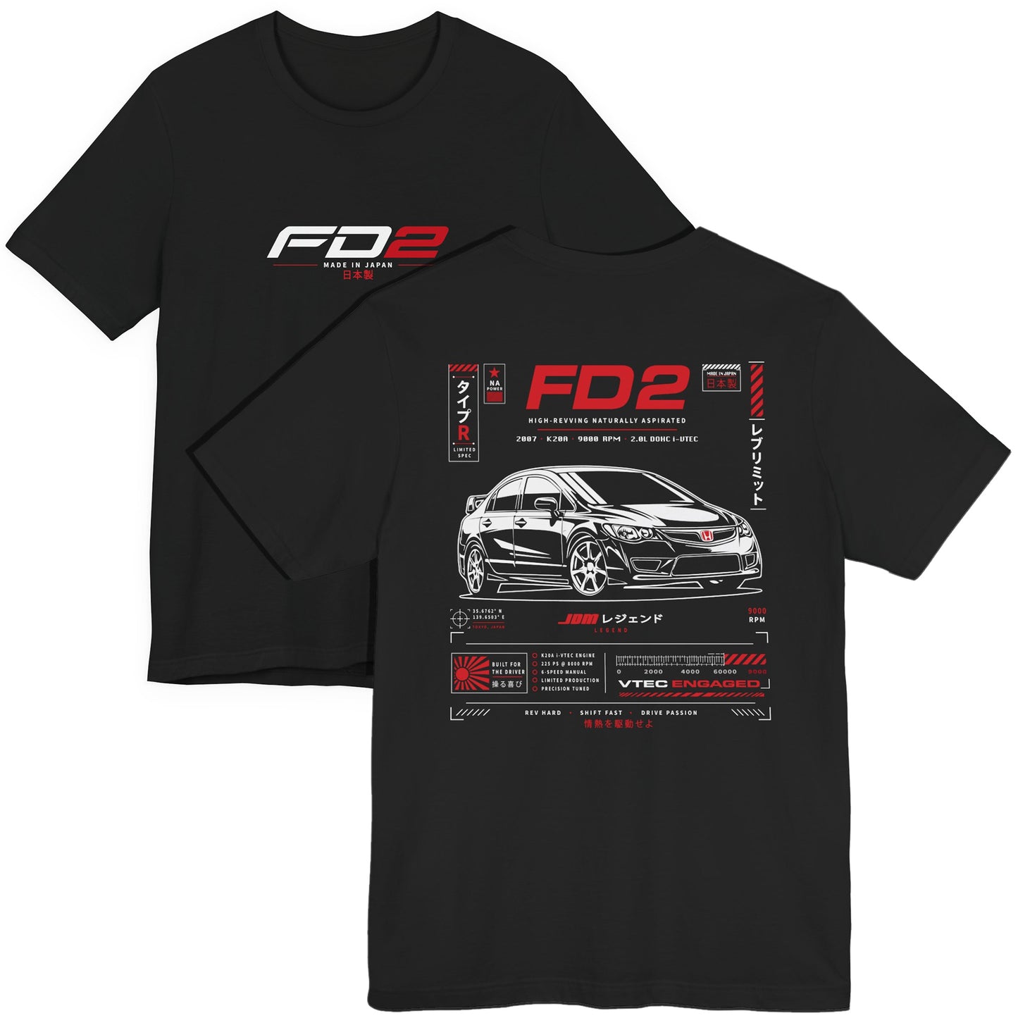 Honda Civic Type R JDM Car Shirt, EK9 EP3 FD2 FK2 FK8 FL5 Generations Enthuisast Track Day Tee