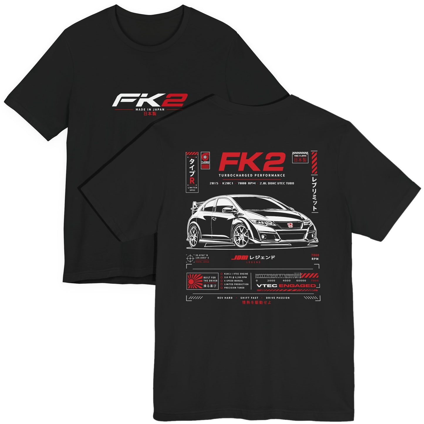 Honda Civic Type R JDM Car Shirt, EK9 EP3 FD2 FK2 FK8 FL5 Generations Enthuisast Track Day Tee