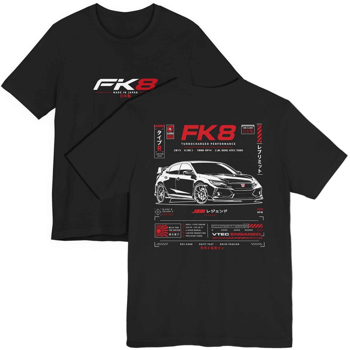 Honda Civic Type R JDM Car Shirt, EK9 EP3 FD2 FK2 FK8 FL5 Generations Enthuisast Track Day Tee