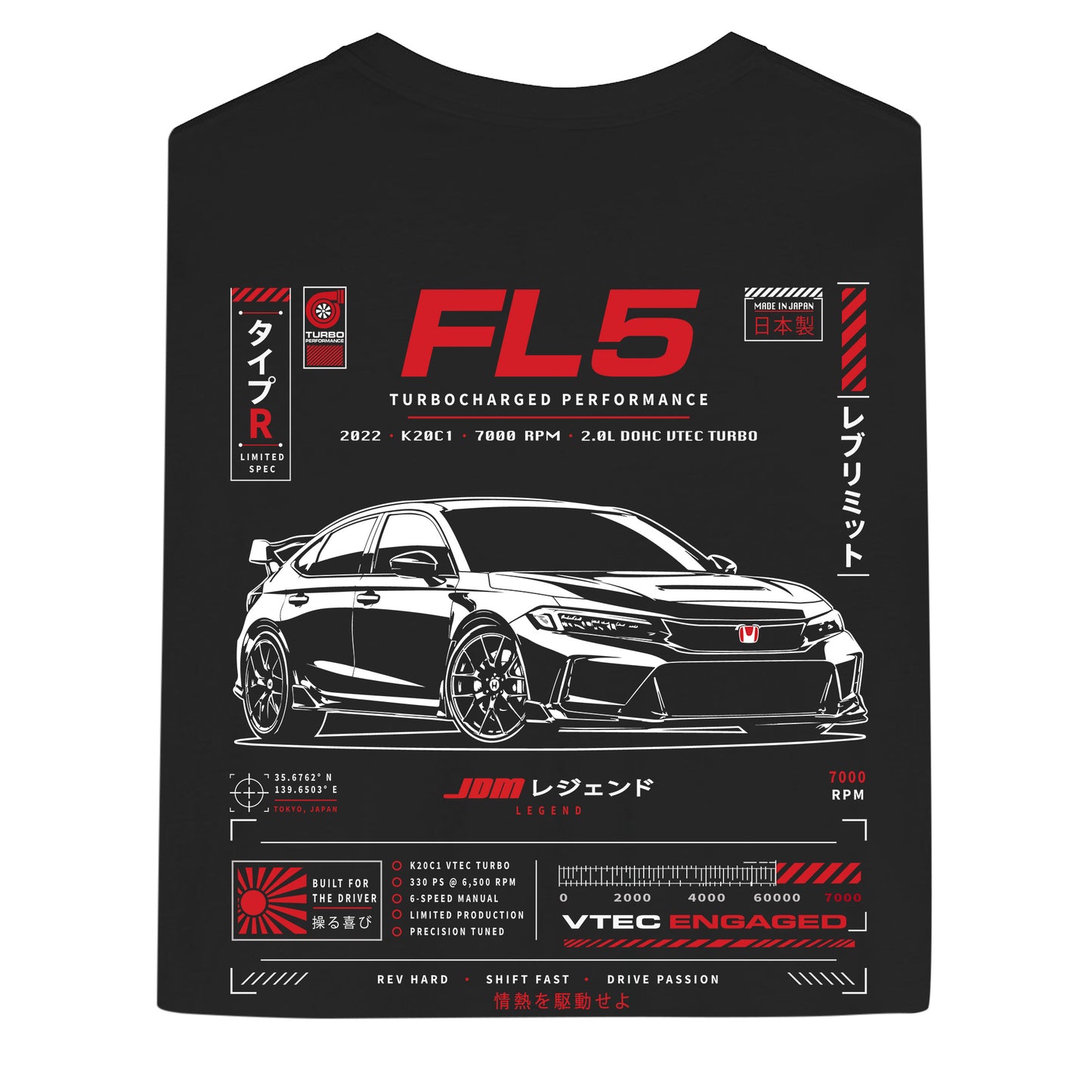 Honda Civic Type R JDM Car Shirt, EK9 EP3 FD2 FK2 FK8 FL5 Generations Enthuisast Track Day Tee