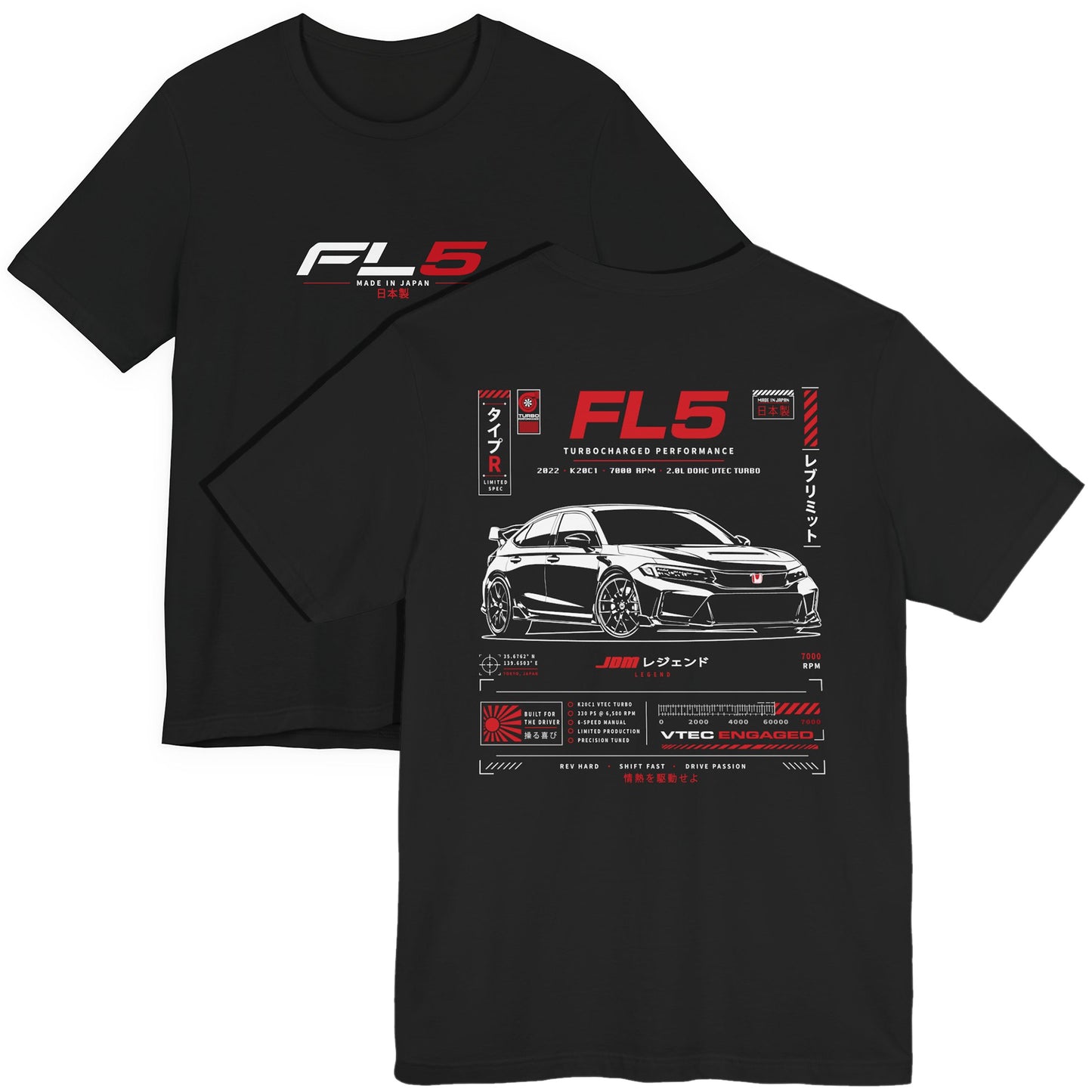 Honda Civic Type R JDM Car Shirt, EK9 EP3 FD2 FK2 FK8 FL5 Generations Enthuisast Track Day Tee