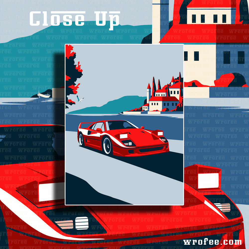 F40 with Lake Como Landscape Wall Art Print