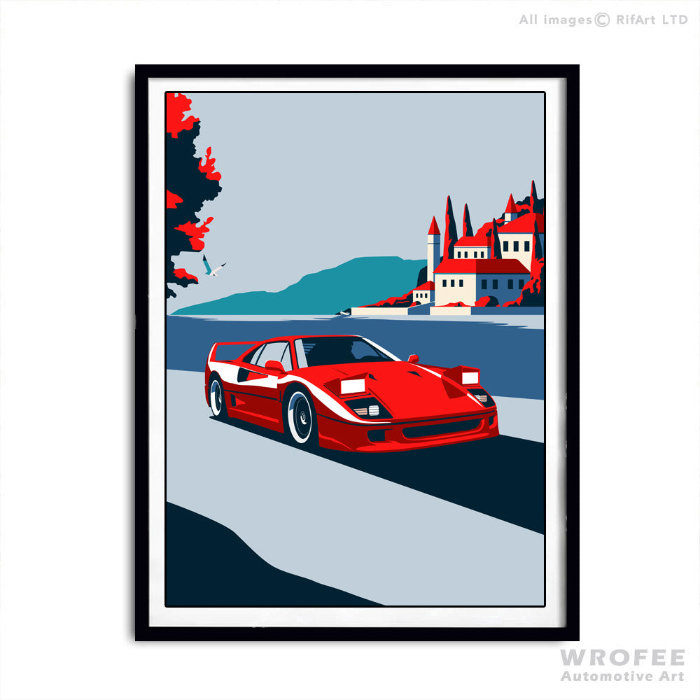 F40 with Lake Como Landscape Wall Art Print