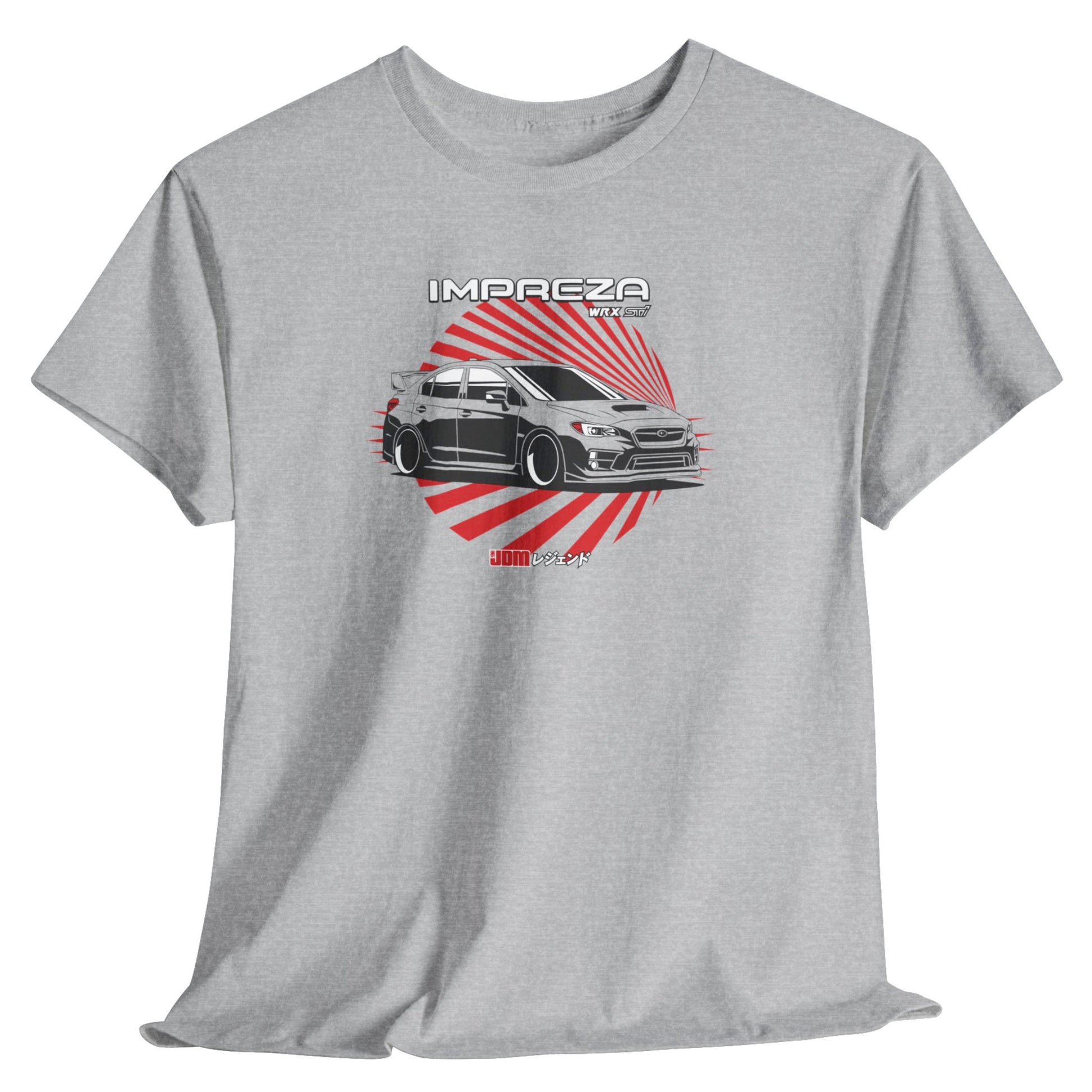 Gray t-shirt with a graphic of a car and 'Impreza' text on a white background