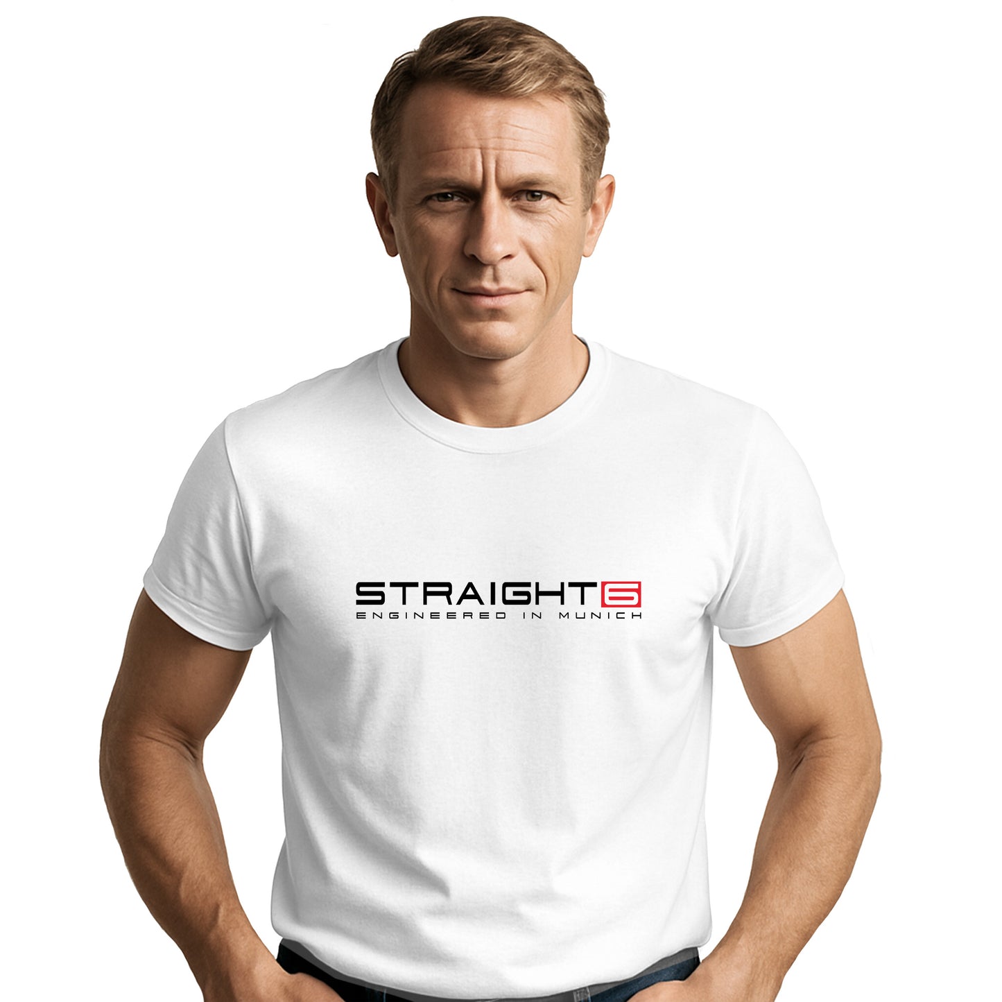Straight 6 Munich Engine Sports Car T-Shirt - Bavarian Performance Graphic Tee - Heavy Cotton Automotive Apparel