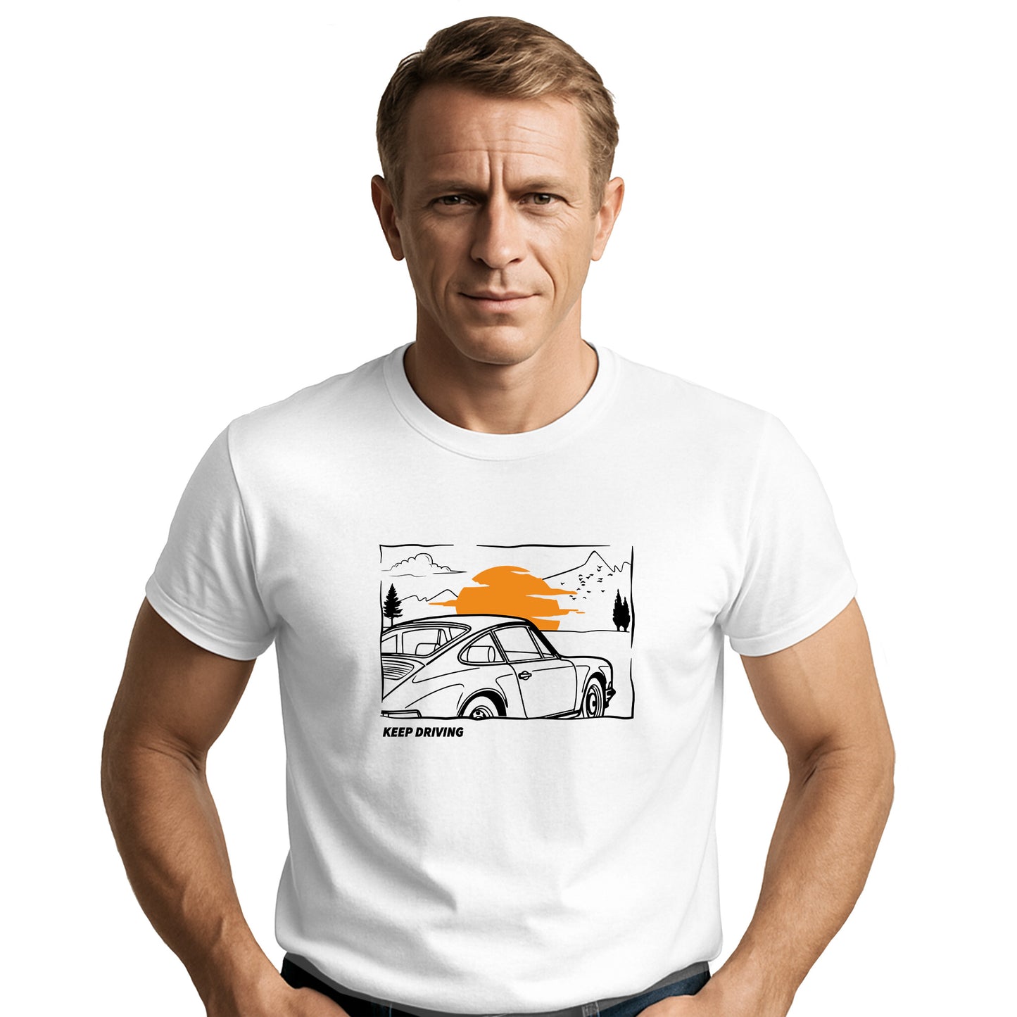 Keep Driving Air Cooled Retro Classic 911 Car Shirt, Flat 6 Vintage Automotive Enthusiast Graphic Tee, Road Trip Apparel