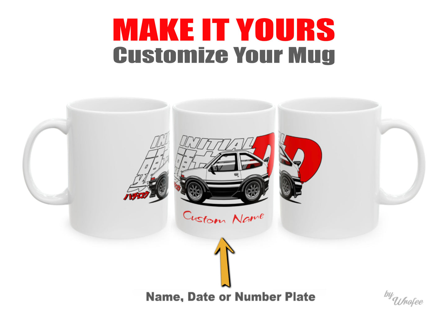 white custom mug with jdm car design