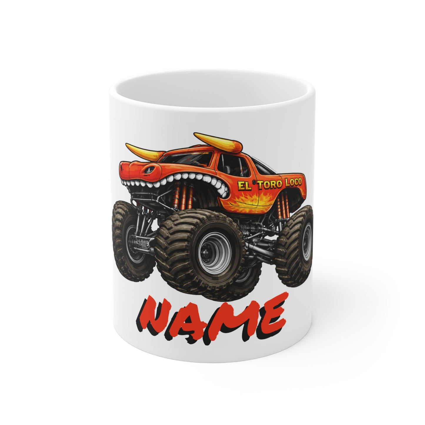 El Toro Loco mug with a monster truck design custom 'NAME' 