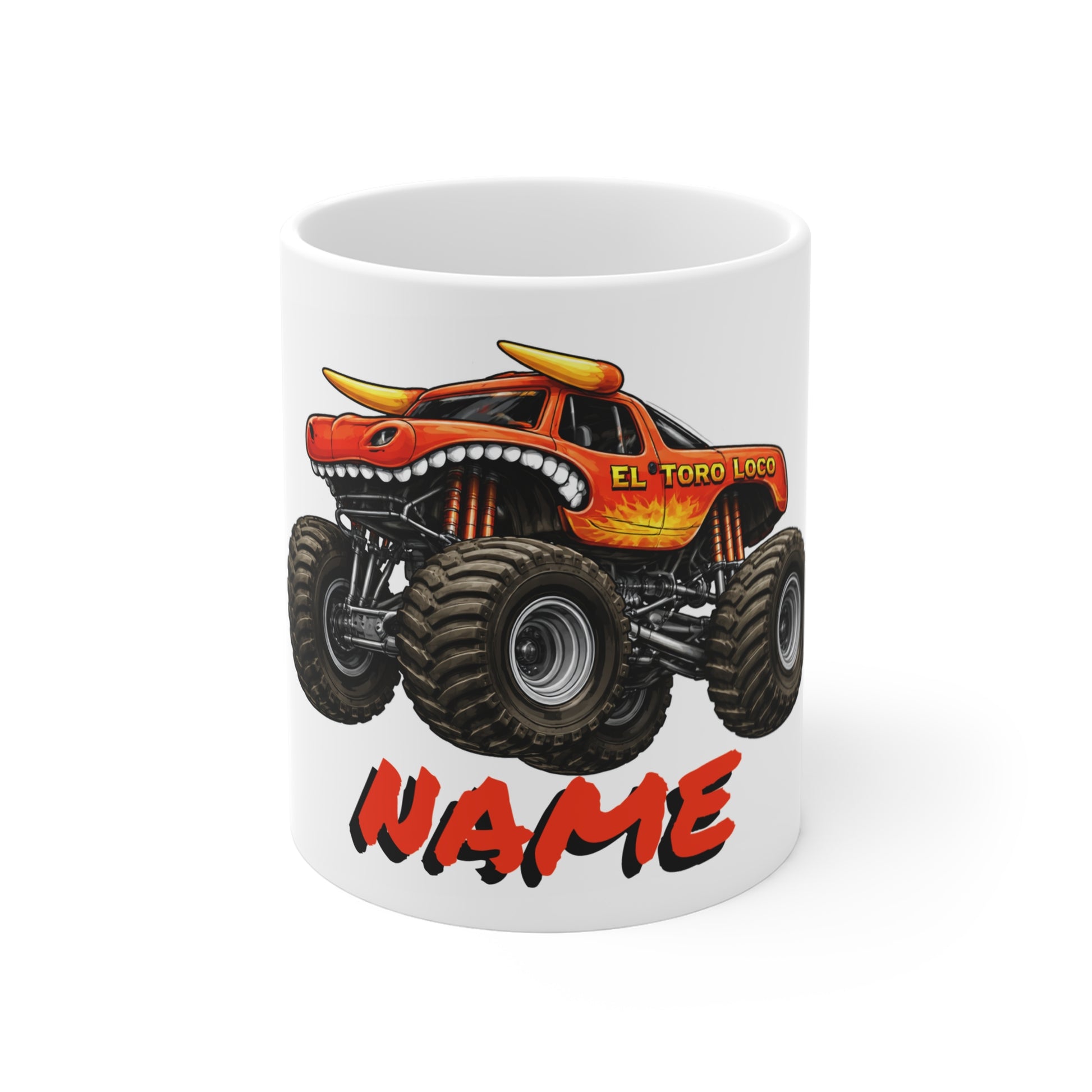 El Toro Loco mug with a monster truck design custom 'NAME' 