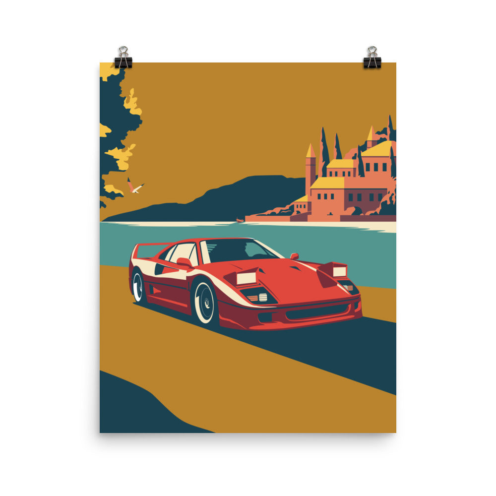 F40 with Lake Como Travel Wall Art Decor Poster