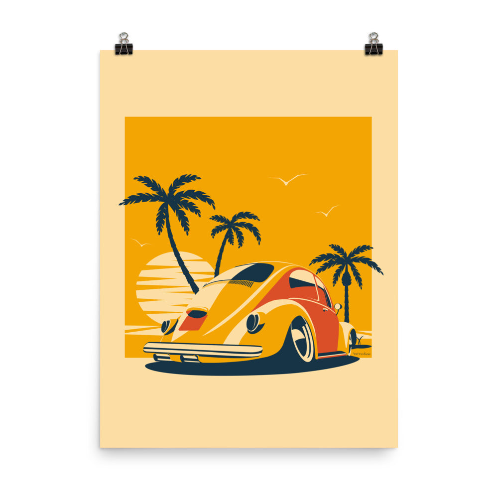 Vintage Car Beetle on the Beach Car Wall Art Print