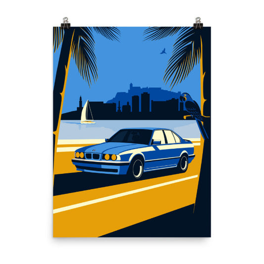 BMW M5 E34 Vintage Car Wall Art Print in Ibiza