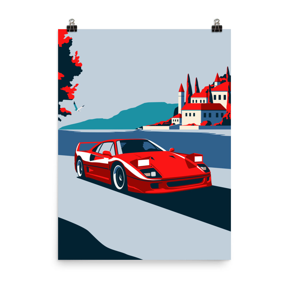 F40 with Lake Como Landscape Wall Art Print