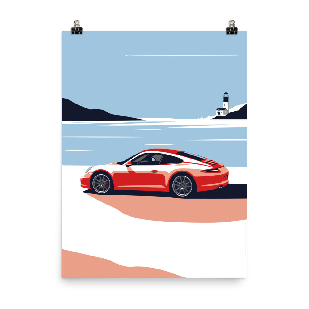 911 Carrera S & Lighthouse Car Wall Art Poster