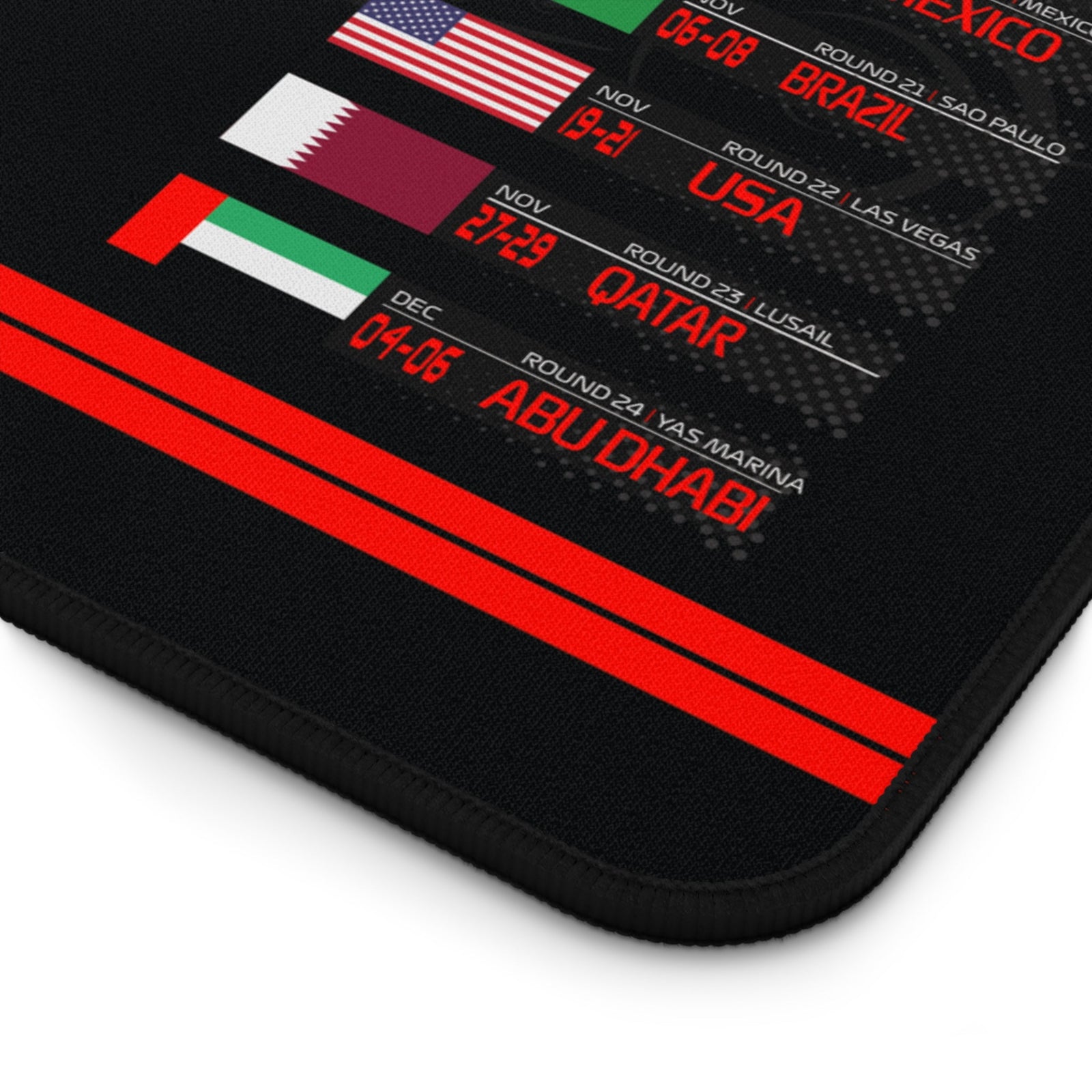 2026 racing season calendar mouse pad on a clean modern desk setup
