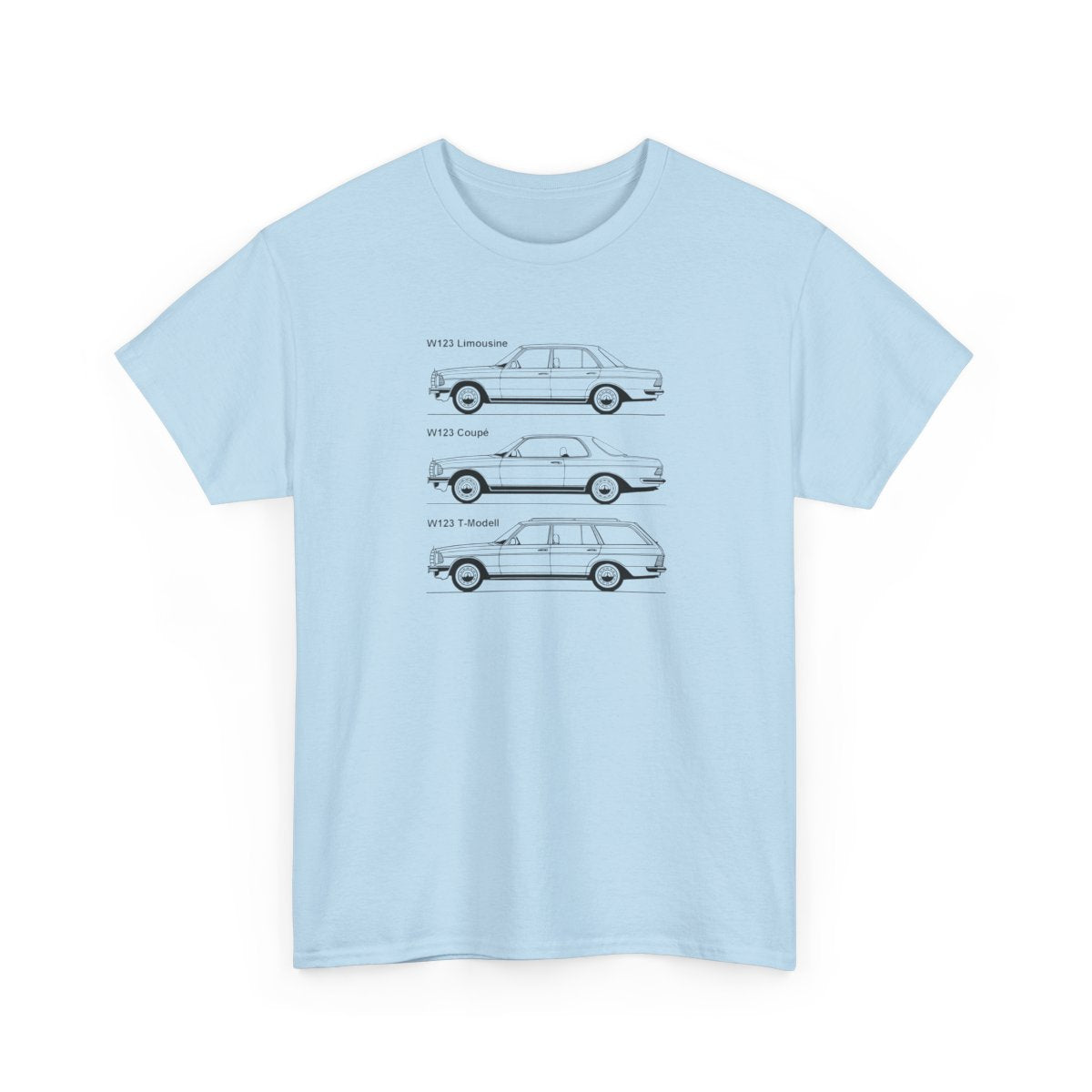 W123 Evolution Shirt - German Classic Car Technical Art Tee - Limousine Coupe Wagon Unisex Automotive Graphic Apparel