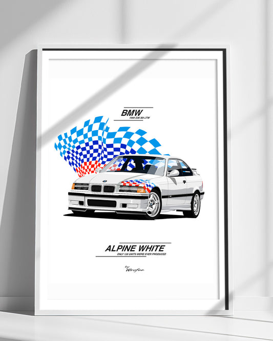 bmw-m3-e36-alpine-white-race-car-poster