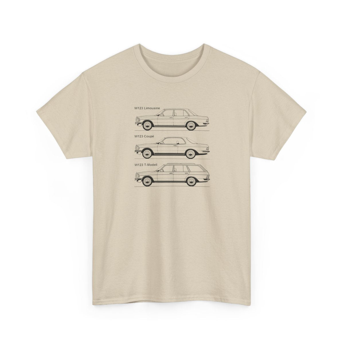 W123 Evolution Shirt - German Classic Car Technical Art Tee - Limousine Coupe Wagon Unisex Automotive Graphic Apparel