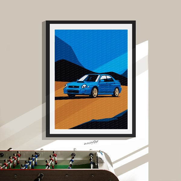 Subaru Impreza WRX STI Bug Eye Vintage Rally Car Poster Canvas Print Framed