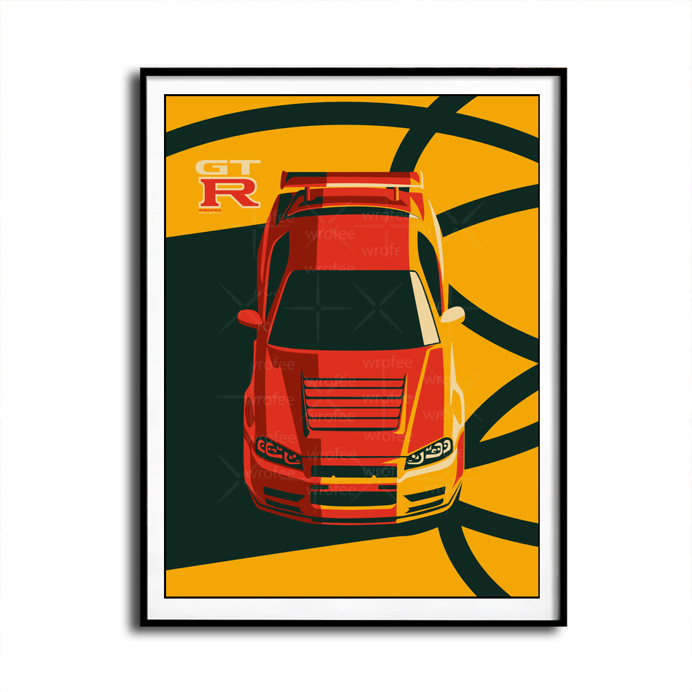 Nissan Skyline GTR R34 Godzilla JDM Drift Car Wall Art Print