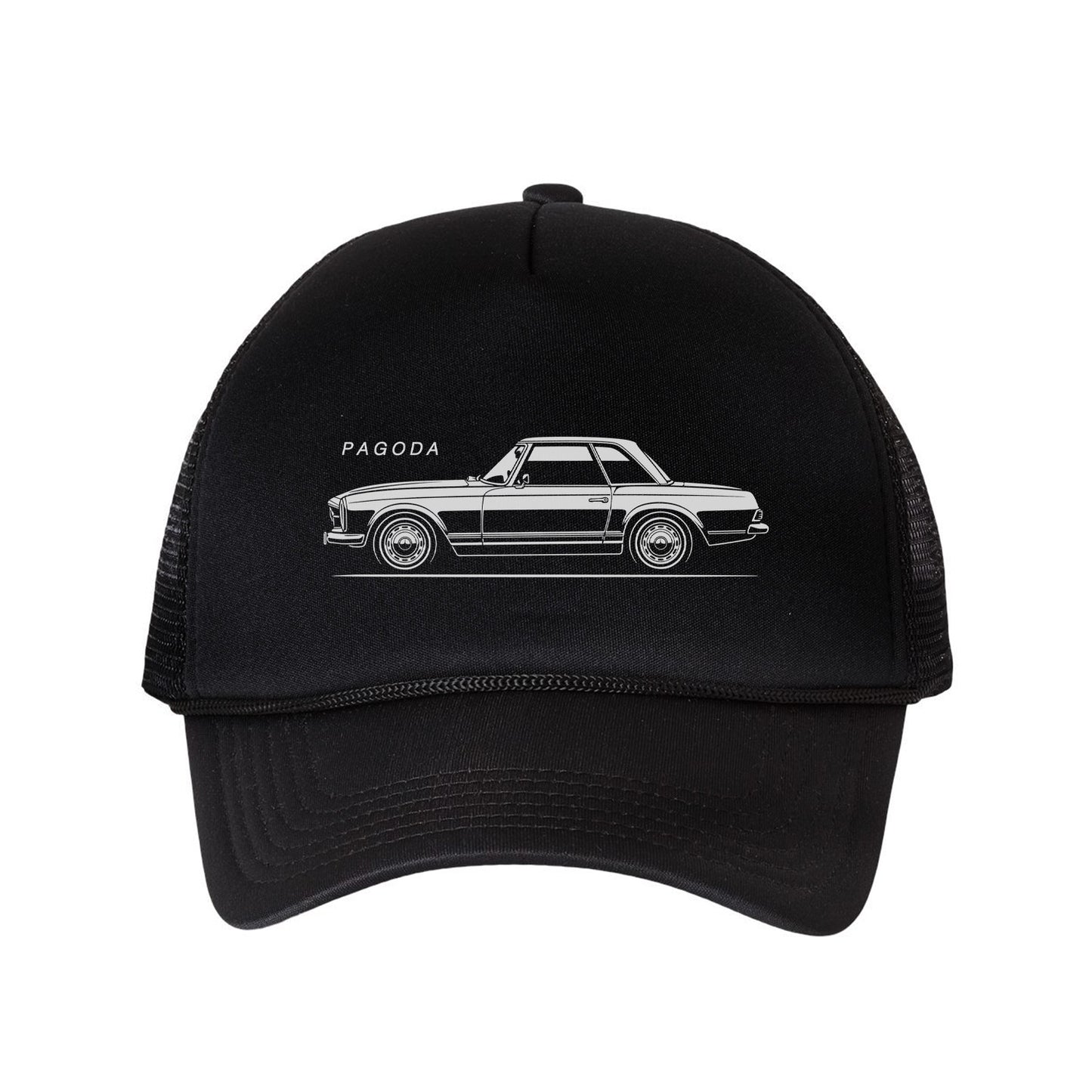 W113 Pagoda Classic Car Trucker Hat - Vintage European Sports Roadster Silhouette DTF Print Mesh Cap