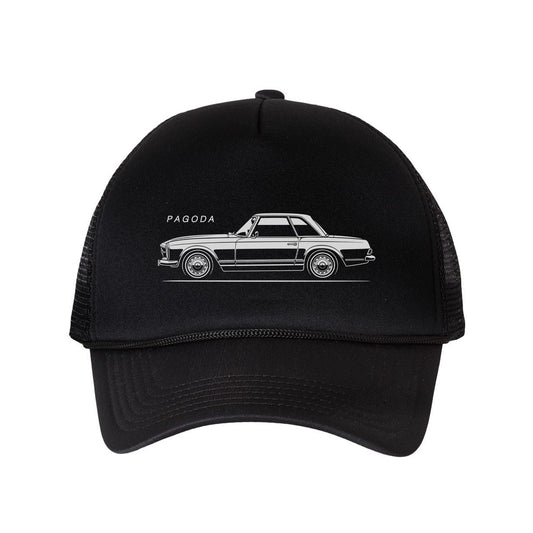 W113 Pagoda Classic Car Trucker Hat - Vintage European Sports Roadster Silhouette DTF Print Mesh Cap