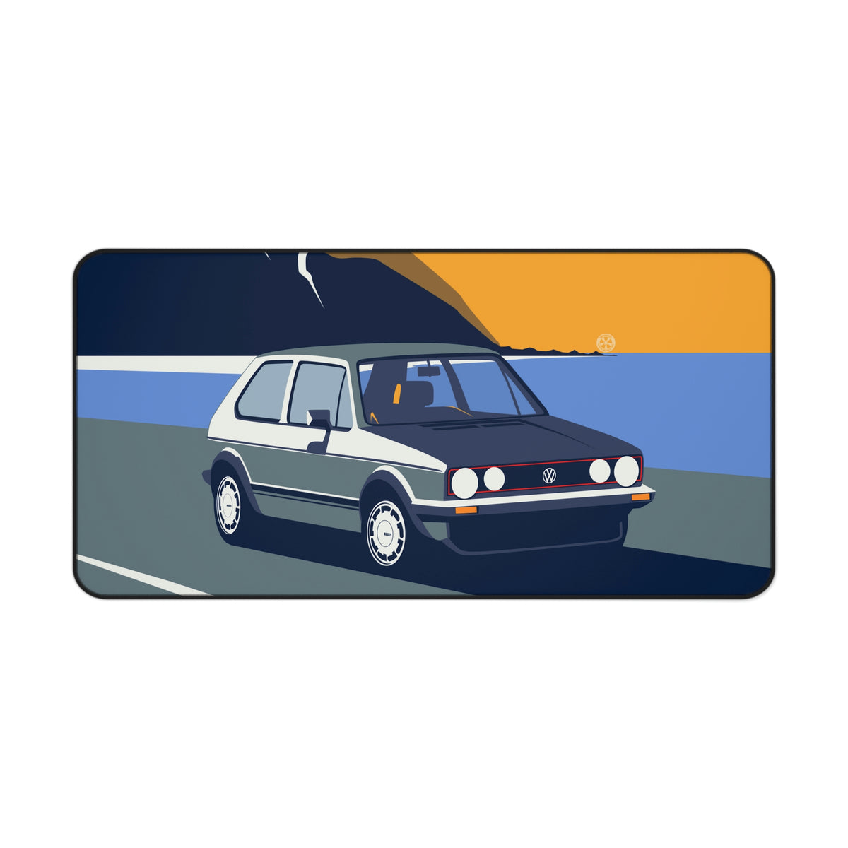 VW Golf MK1 illustration printed large desk mat